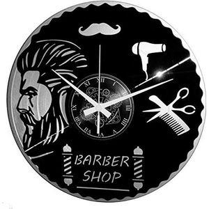 Instant Karma Clocks wandklok, dubbel vinyl, voor kappers, barber shop (zilver), vintage, stil design