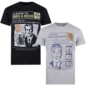 Haynes Heren BBQ en bier Pack T-Shirt, Multi, Small (Pack van 2)