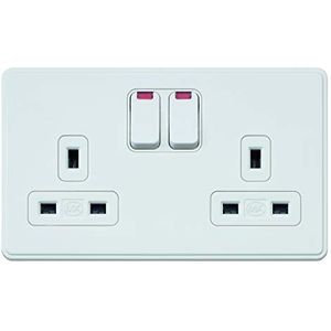 MK Afmetingen dubbel geaard stopcontact met module neonwit 13 A DP