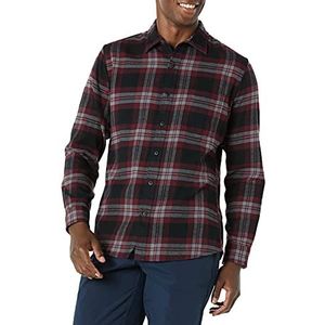 Amazon Essentials Men's Geruit flanellen overhemd met lange mouwen en slanke pasvorm (kleuren in beperkte oplage), Zwart Bordeauxrood Plaid, S