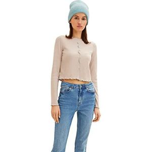 TOM TAILOR Denim Dames Shirt met lange mouwen met vouwdetail 1034259, 30224 - Cloud Grey Melange, M
