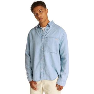CK JEANS Heren REGELMATIG LINEAR DENIM SHIRT J30J327508, Denim (Denim Light), S, Denim (Denim Licht), S