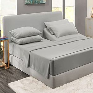 Clara Clark Beddengoedset met extra set kussenslopen, Premier 1800 Collection, kreuk-, vervagings- en vlekbestendig, Flex-Top kingsize maat, zilver