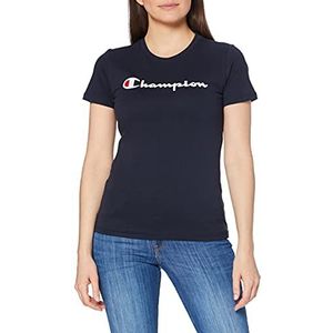 Champion Dames T-shirt Classic Logo Crewneck T-shirt, marineblauw, S