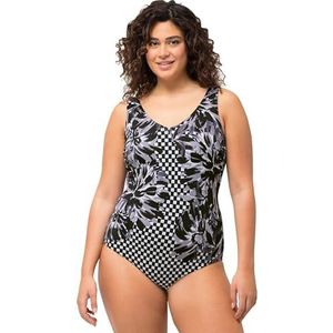 Ulla Popken Alice V-hals voor dames, racefruit badpak, zwart, 44