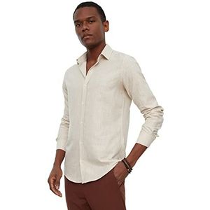 TRENDYOL Heren Slim Basic Hemdblousekraag geweven stof shirt, beige, L