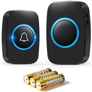 Blendura Draadloze deurbelset, 300 m, draadloos bereik, IP44 waterdicht, elektronische deurbel, huisdeurbel, ontvangers, 60 melodieën, 5 volumeniveaus, zwart