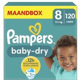 Pampers luiers maat 8 (17 kg+) Baby-Dry, extra groot, MAANDDOOS, tot 12 uur allround bescherming tegen doorlekken, (pak van 1) 120 stuks