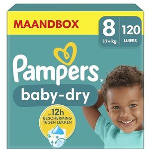 Pampers luiers maat 8 (17 kg+) Baby-Dry, extra groot, MAANDDOOS, tot 12 uur allround bescherming tegen doorlekken, (pak van 1) 120 stuks