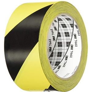 3M Gevarenmarkeringstape 766i, gestreepte waarschuwingstape voor vloer- en veiligheidsmarkering met PVC-drager in zwart-geel, 50 mm x 30 m, 0,13 mm