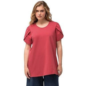 Ulla Popken, Dames grote maten, T-shirt met gedrapeerde arm, A-lijn, rood, 50/52 NL