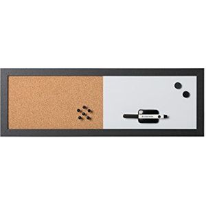 Bi-Office, Combitbord whiteboard en memoboard elementen, magnetisch, droog afwisbaar/kurk, zwart MDF-frame, 60x20cm