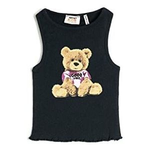Koton Meisjes Crop Top Mouwloos Teddy Printed Slim Fit Shirt, marineblauw (707), 7-8 Jaar