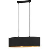 EGLO Hanglamp Zaragoza, pendellamp boven eettafel, textiel lamp hangend voor woonkamer en eetkamer, eettafellamp met stoffen lampenkap in zwart en goud met decor, E27 fitting, 78 cm