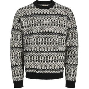 JACK & JONES Jprblumax Fairisle Knit Crew Neck, zwart, L
