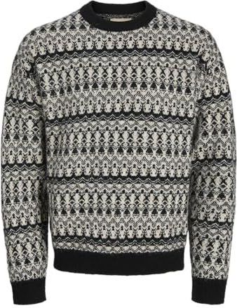 JACK & JONES Jprblumax Fairisle Knit Crew Neck, zwart, L