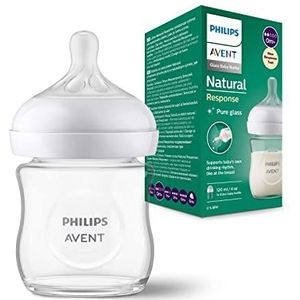 PHILIPS Avent Glazen Natural Response-babyfles - Babymelkfles van 120ml, BPA-vrij voor pasgeboren baby's vanaf 0 maanden (Model SCY930/01)