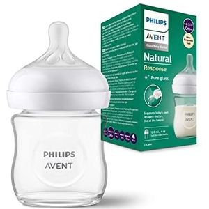 Philips Avent Glazen Natural Response-babyfles - Babymelkfles van 120ml, BPA-vrij voor pasgeboren baby's vanaf 0 maanden (Model SCY930/01)