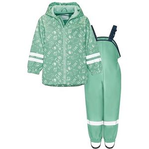 Playshoes Tweedelig regenpak met fleecevoering, gevoerd modderpak, bosdieren groen, 104