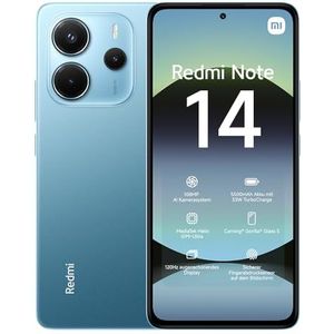 Xiaomi Redmi Note 14 smartphone, 8+128GB, blue, 108MP AI camera system, 5500mAh batterij, 120Hz eye-care display, AI features (oplader niet inclusief)