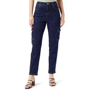 KAFFE Dames Jeans Cropped Length Cargo Pockets Slim Fit High Waisted Denim, Donkerblauw Denim, 38