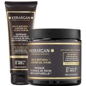 Kerargan - Duo Anti-Håravfall Mask och Skrubb med Ricinolja För Torrt, Skört och Svagt Hår - Stärker och Främjar Tillväxt - Utan Sulfater, GMO och Silikoner - 500ml + 250ml