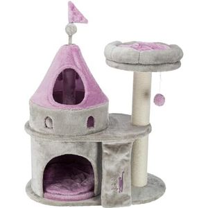 Trixie My Kitty Darling Castle Condo, krabpaal, kattenboom, kattenmeubels, pompon, afneembaar kussen, grijs/roze, L