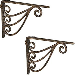 Relaxdays plankdrager set van 2 - schapdrager - muursteun - gietijzer - 24 cm - antiek - bronzen