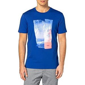 BOSS Heren Tepastel T-shirt met ronde hals in katoenen jersey met fotografische print, Medium Blauw428, XXL