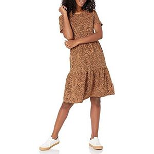 Amazon Essentials Damesjurk met korte mouwen en ronde hals, gelaagde jurk, donker kameel luipaard, X-Large