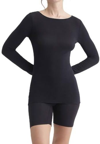 DIM Femme - T-Shirt - Zwart - Cachemire - Manches Longues - Col Bateau