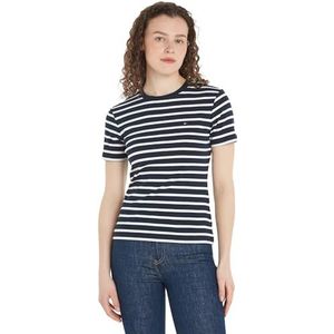 Tommy Hilfiger Dames nieuwe slanke Cody C-nk Ss S/S gebreide tops, Breton Stp/Woestijnhemel/Ecru, M