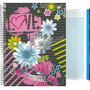 Grafoplás 16501963 Urban Flowers Notebook, A4, harde kaft, 140 vierkante vellen 5 mm, 5 onderwerpen, FSC-gecertificeerd, bloemmodel, divers ontwerp