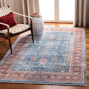 Safavieh Vintage geïnspireerd tapijt voor woonkamer, eetkamer, slaapkamer - Victoria Collection, laagpolig, marineblauw en rood, 91 x 152 cm