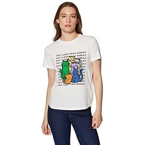 Mavi Dames CAT Printed Tee T-Shirt, Antiek Wit, XXL
