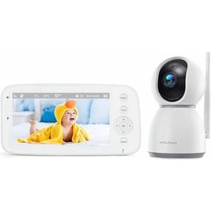 WOLFANG WB03 Babyfoon 5.0"" 720P-Scherm met 2350mAh-Batterij, 1080P Camera met Nachtzicht en 2X Digitale Zoom, Videobabyfoon Zonder Wifi, Tweezijdig Bellen, Temperatuurdetectie, 8 Slaapliedjes