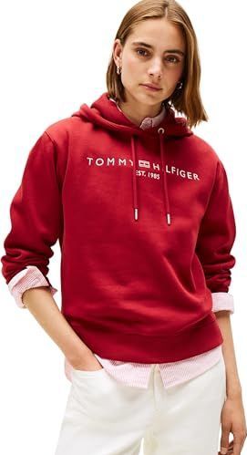TOMMY HILFIGER - Sweatshirt - Donkerrood - Met Capuchon - Logoprint