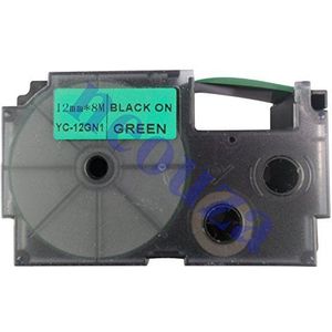 Casio - XR-12GN1 - Etiketteringstape - Zwart/Groen - 12 mm - 8 m