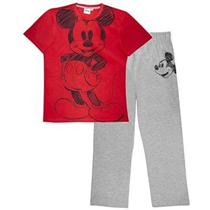 Disney Mickey Skizze Los fit lange pyjama's set, Vrouwen, S-4XL, Rot/Heather Grey, Officiële Koopwaar