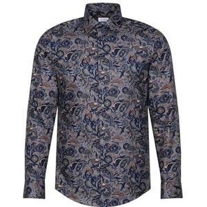 Seidensticker Herenoverhemd - slim fit - gemakkelijk te strijken - Kent-kraag - lange mouwen - 100% katoen, grijs, 39