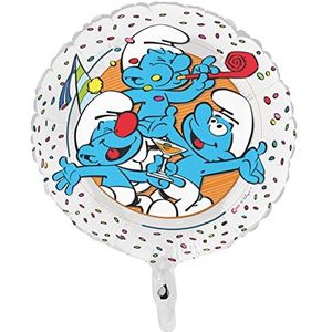 Ciao Smurfs Mylar folieballon, rond, 46 cm, originele Smurfs, lichtblauw, wit