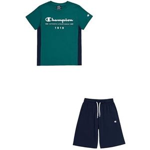 Champion Legacy Graphic Shop B - Since 1919 Crewneck T-shirt en shorts compleet, bosgroen/marineblauw, 11-12 jaar kinderen en jongeren SS24, bosgroen/marineblauw, 11-12 Jaar