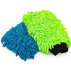 The Rag Company - Premium Chenille Microfiber Knobby Waswanten - Perfect voor Auto Wassen en Detailing; Krasvrij, Pluisvrij, Dubbelzijdig, Pluche en Absorberend; Lime Groen + Blauw (2-Pack)