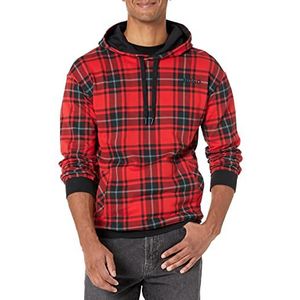HUGO Heren Detail Hooded Katoenen Sweater, Rood Plaid, XL, Rode Plaid, XL
