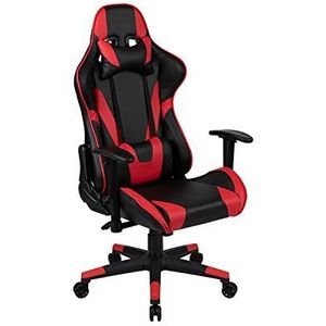 Flash Furniture Gamingstoel met hoge rugleuning, ergonomische bureaustoel met verstelbare armleuningen en netstof, perfect voor gamers of in het thuiskantoor, zwart/rood