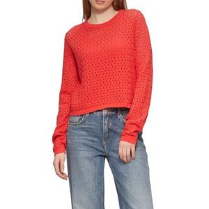 QS Lichte katoenen trui met ajourpatroon, rood, S