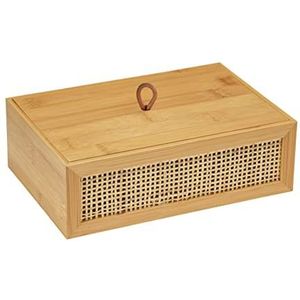 WENKO Badkamerbox Allegre L, decoratieve box met deksel in trendy bohostijl, van hoogwaardig bamboe en rotan vlechtwerk, voor het opbergen van badkamergerei of accessoires, 22 × 7 × 15 cm, natuur