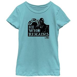 Marvel Little, Big Loki He Who Remains Badge Girls Short Sleeve Tee Shirt, Tahiti Blue, X-Large, Tahiti Blue, XL