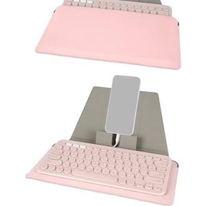 GEEKRIA Compacte toetsenbordhoes, veganistisch lederen reisetui met telefoon- en tablethouder, toetsenbordhoes compatibel met Logitech K380/Pebble Keys 2 K380s, Appl Magic Keyboard (roze)