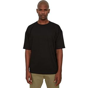 Trendyol Heren zwarte mannelijke basic bike-kraag oversized korte mouwen T-shirt, zwart, klein